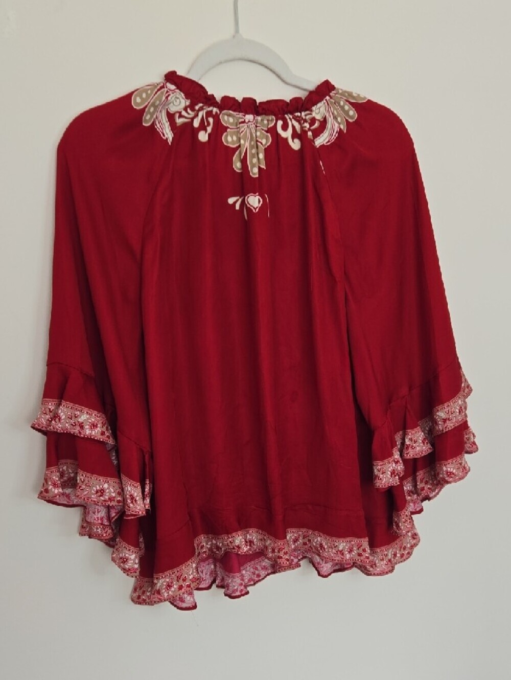 Alice + Olivia Red Oversized Boho Chic Flowy Feminine Blouse Designer Small - Picture 5 of 6